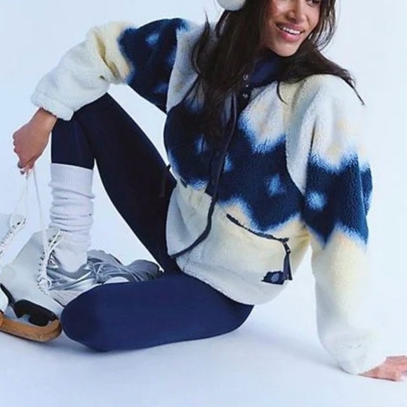 NEW Size XS Free People Hit The Slopes Printed Fleece Teddy Sherpa Ivory Jacket - Picture 10 of 10